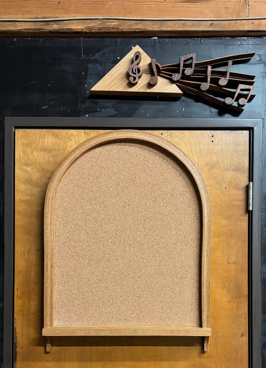 Modern Curved Cork Memo Board | Handcrafted Wood + Cork Wall Organizer